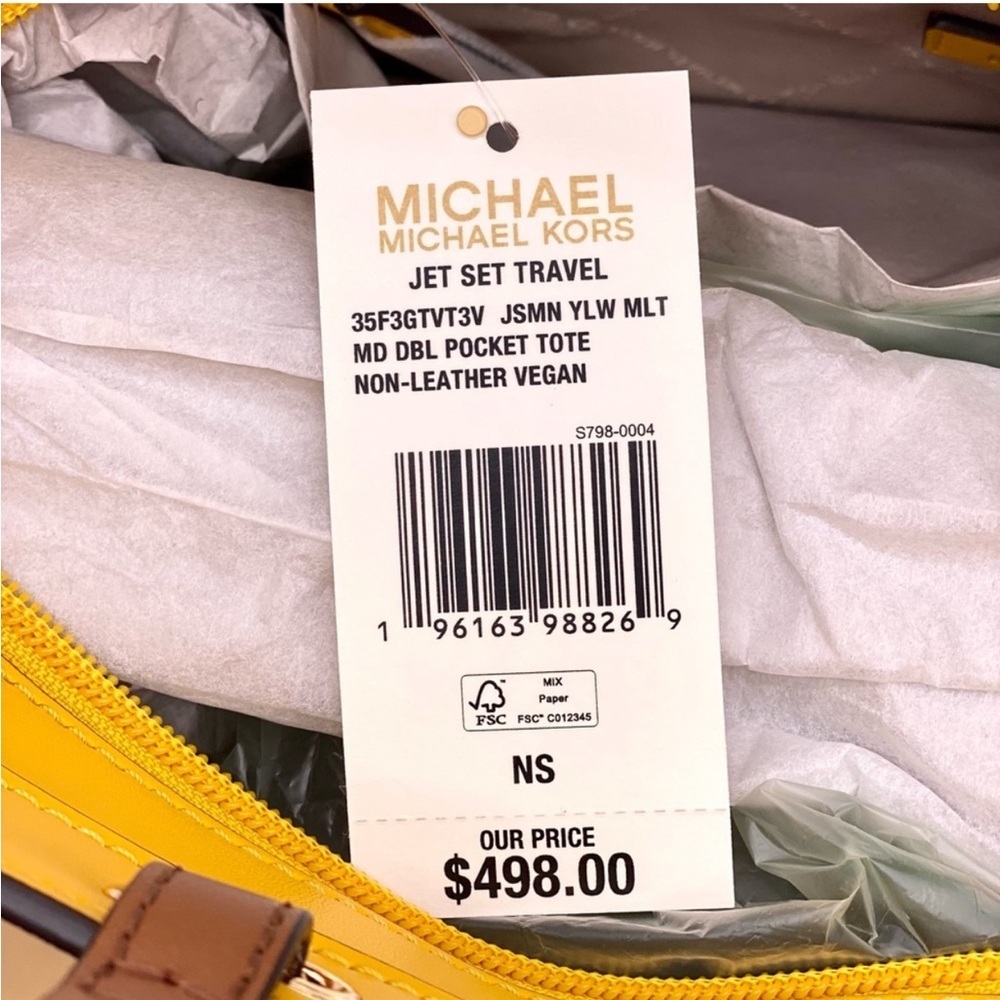 Michael Kors Jet Set Travel Front Double Pocket Shoulder Tote Bag Yellow/Brown - Picture 9 of 9
